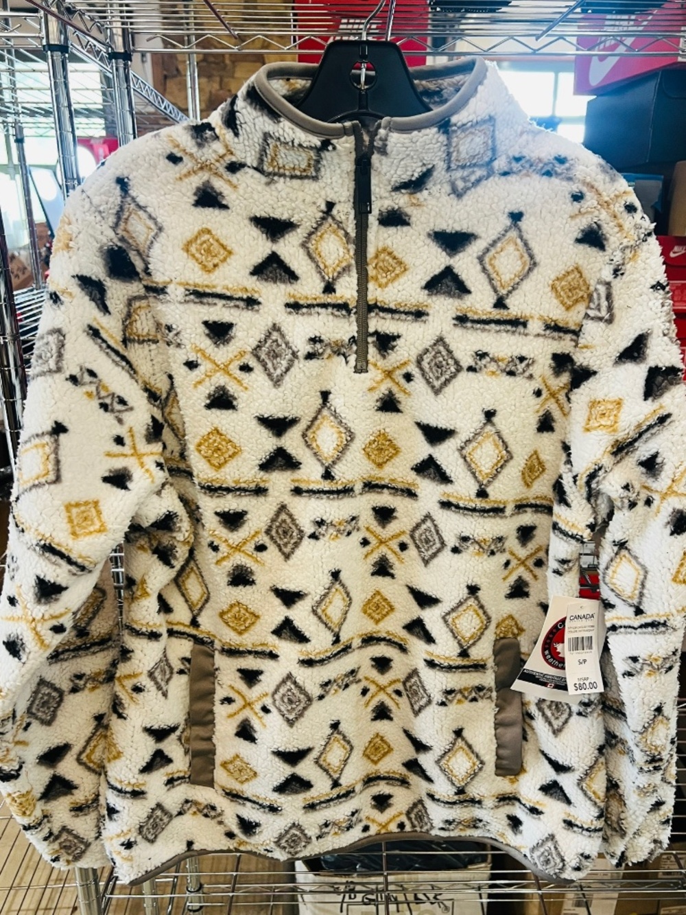 CANADA Weather Gear Women's Sherpa Pullover Jacket Small Wht/Blk/Gry/Yel